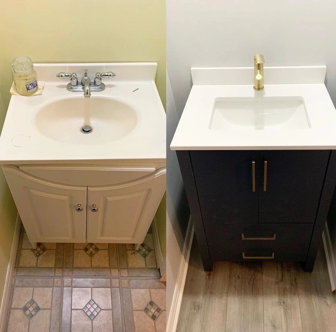 Bathroom vanity replacement, before and after