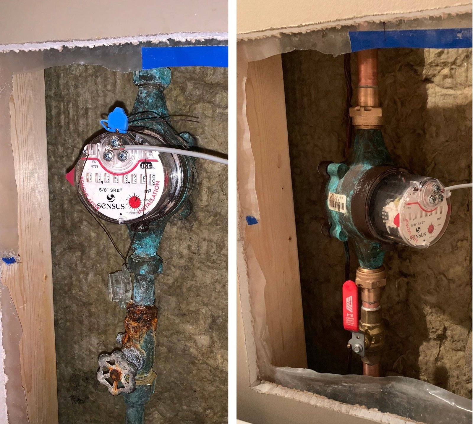 Water meter and main shut-off valve replacement, before and after